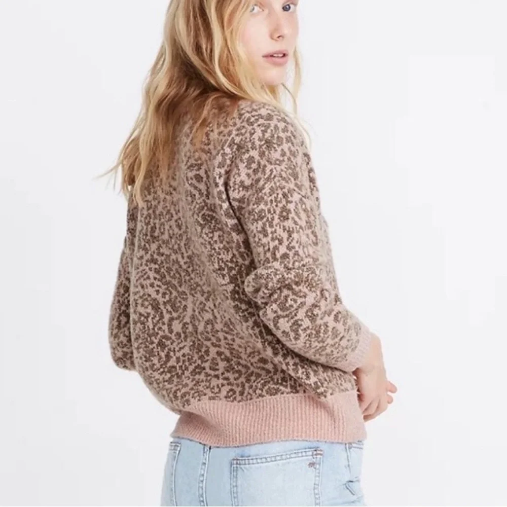 Madewell Merino Wool Sweater Leopard Print Crew Neck Pullover Womens XS - Picture 7 of 11